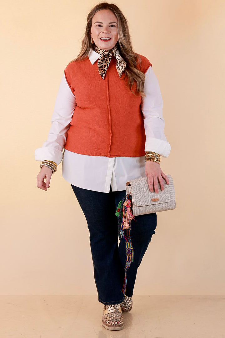 Always a Favorite Crew Neck Front Seam Sweater Knit Top in Rust Orange