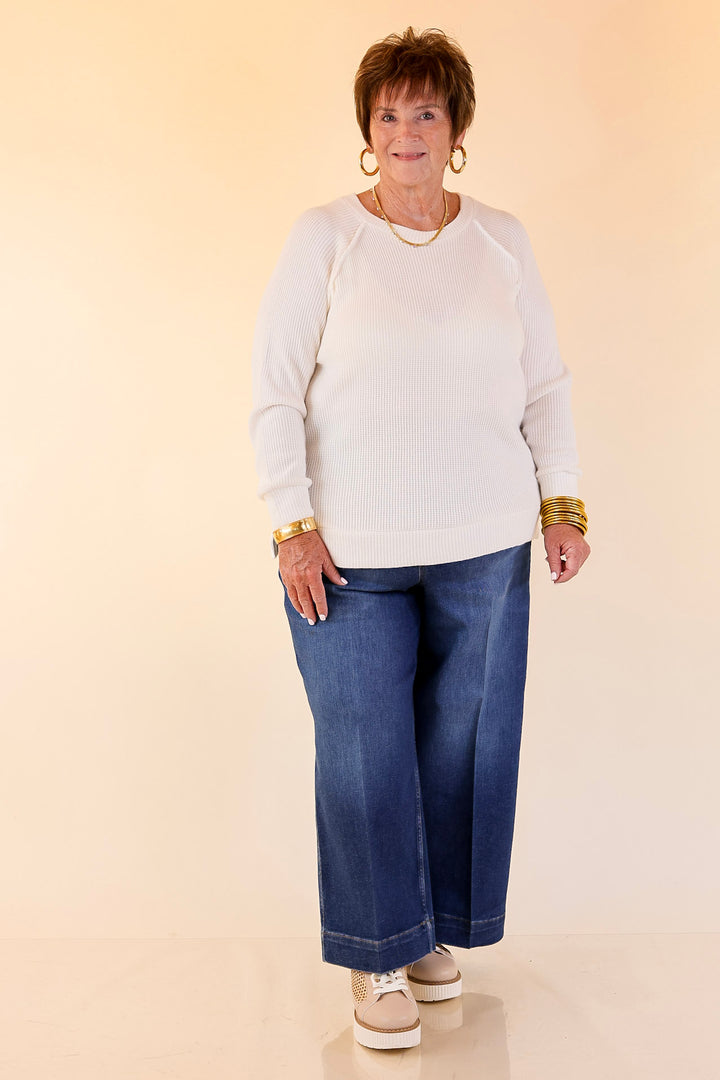 Essentially Chic Waffle Knit Long Sleeve Scoop Neck Top in Ivory