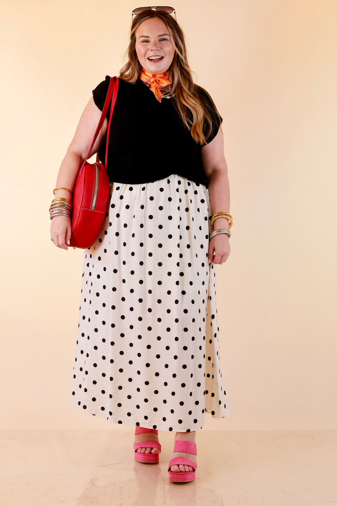 Two Ways to Charm Polka Dot Spaghetti Strap Dress Set with Detachable Black Top in Cream