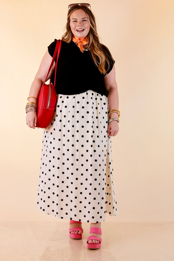 Two Ways to Charm Polka Dot Spaghetti Strap Dress Set with Detachable Black Top in Cream
