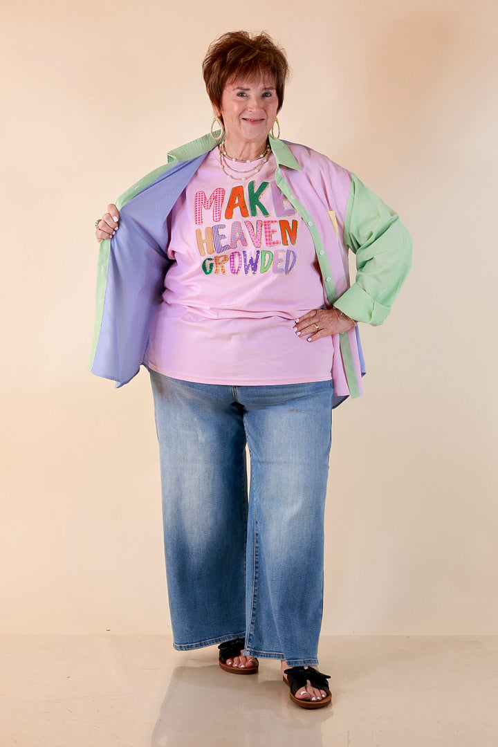 I Saved You A Seat "Make Heaven Crowded" Faith Printed Short Sleeve Graphic Tee in Light Pink