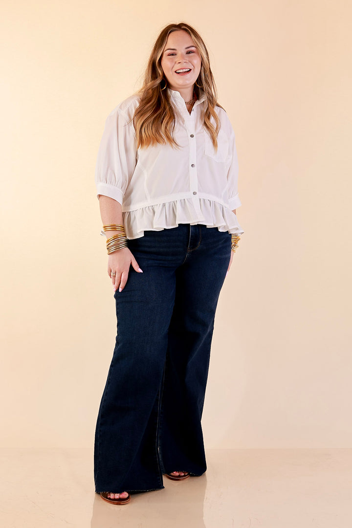 Judy Blue | Core Confidence Retro Wide Leg with Raw Hem and Adjustable Waist in Dark Wash