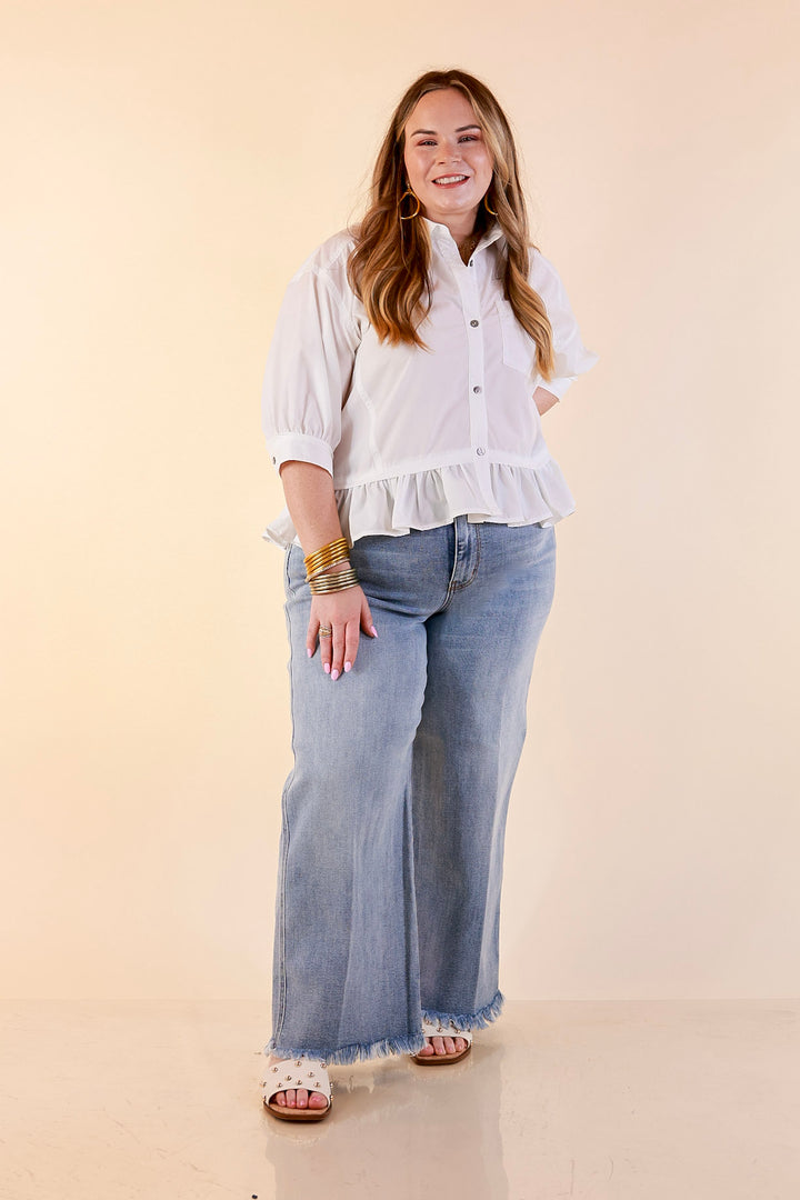 Judy Blue | Lighten the Mood Release Hem Cropped Wide Leg Jeans in Light Wash