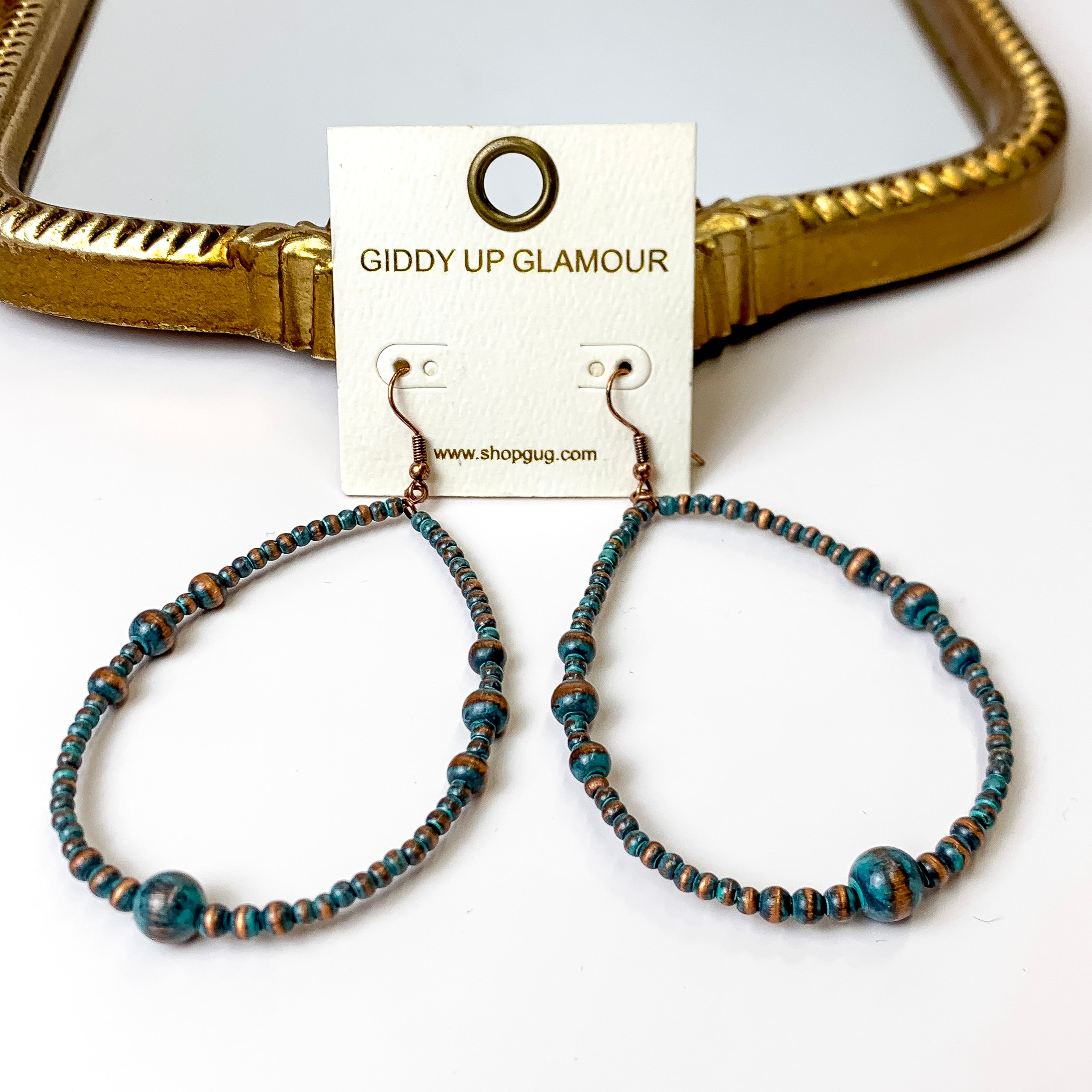 Beaded Open Teardrop Earrings in Patina Tone - Giddy Up Glamour Boutique