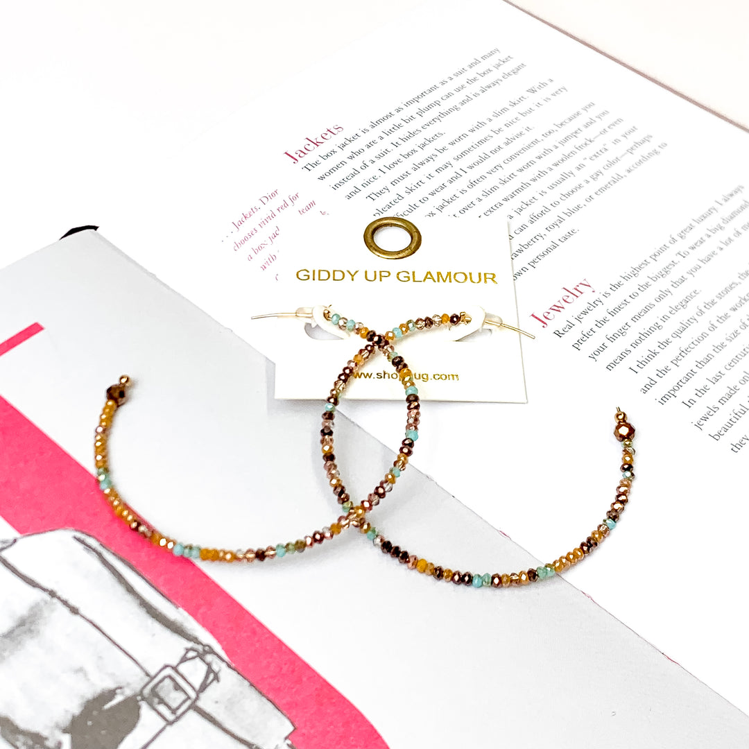 Turquoise and Bronze Mixed Beaded Hoops - Giddy Up Glamour Boutique