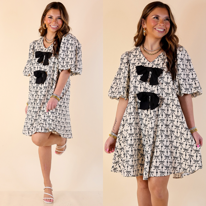Simply Southern | Sweet as Ever Black Bow and Heart Print Dress with Black Bow Detailing in Ivory