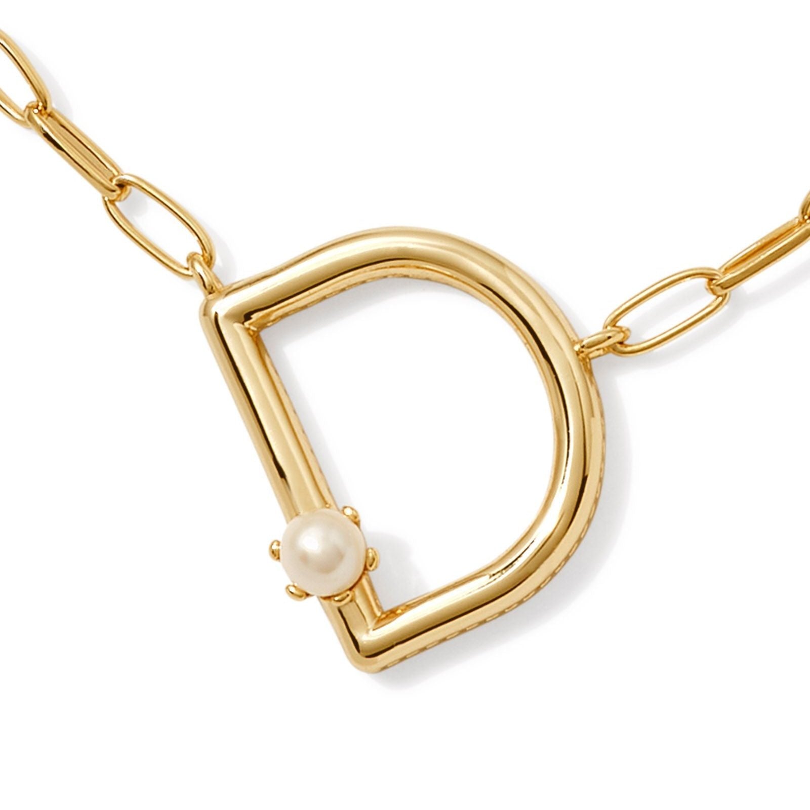 Kendra Scott | Pearl Gold Initial Letter Short Pendant Necklace in White Pearl