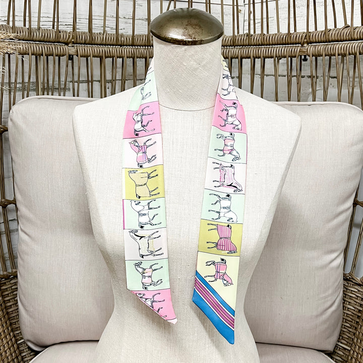 Pony Power Equestrian Twilly Scarf in Pastel Pink and Mint Green