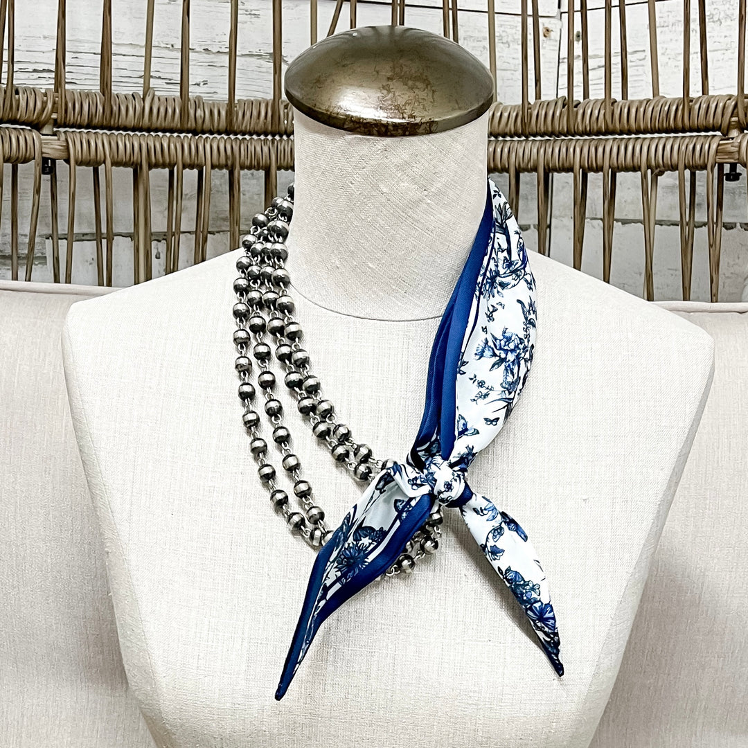 Blueberry Hill Toile Twilly Scarf in Blue and White