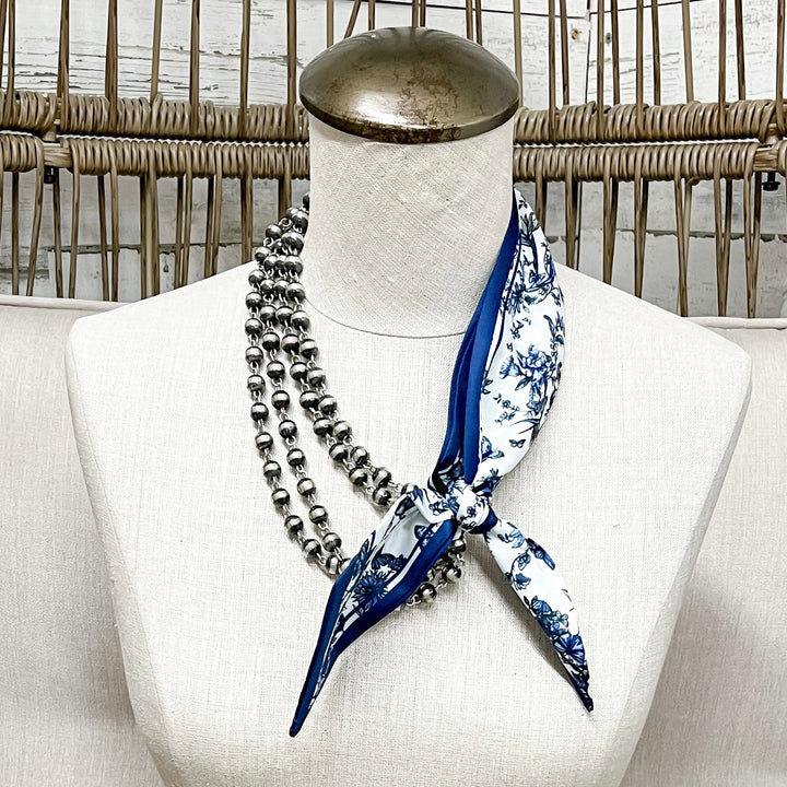 Blueberry Hill Toile Twilly Scarf in Blue and White