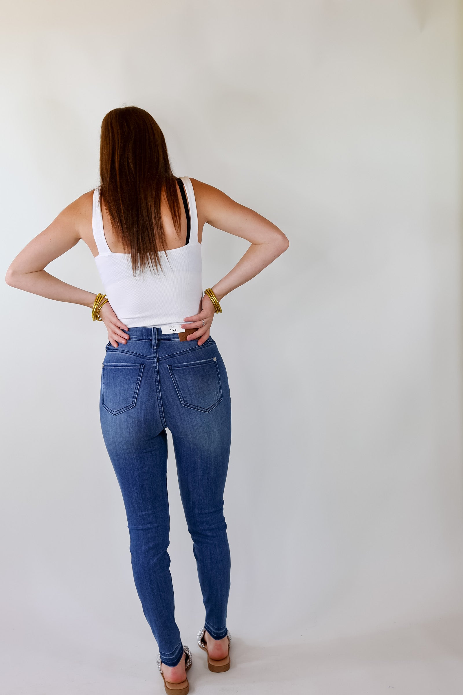 Judy Blue | Free To Dream Elastic Waist Pull On Skinny Jeans with Release Hem in Medium Wash - Giddy Up Glamour Boutique
