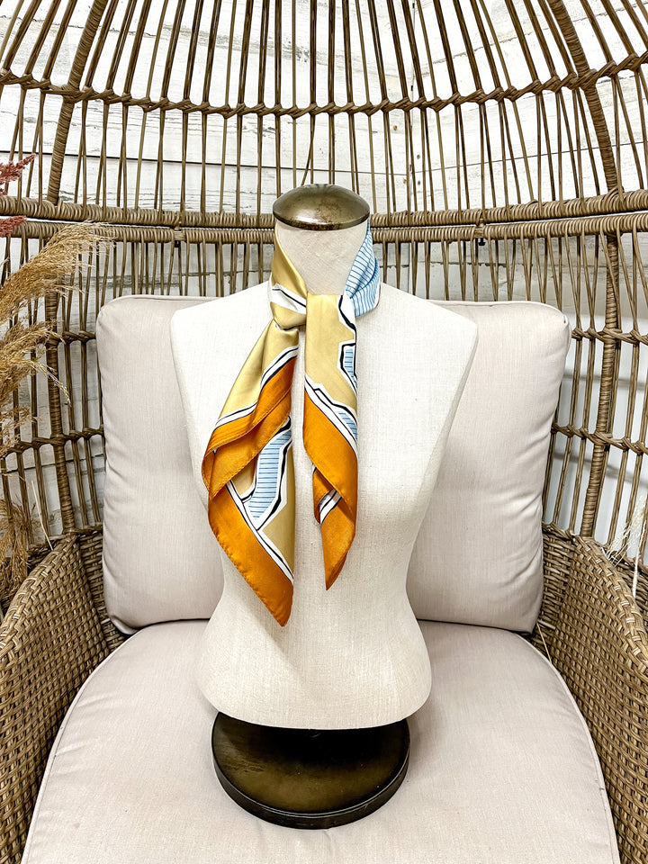 Rodeo Run Western Horse and Leopard Print Silk Feel Square Scarf in Blue