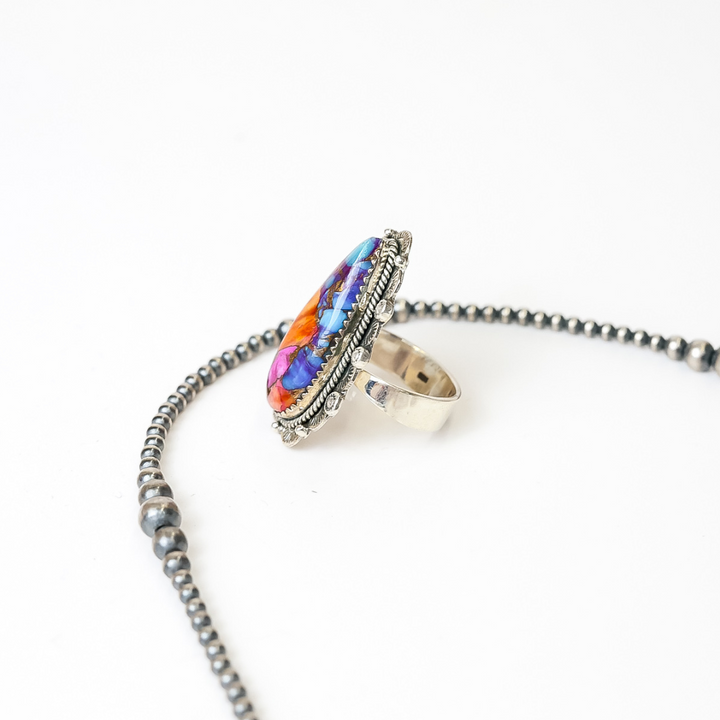 HaDa Collection | Handmade Adjustable Sterling Silver & Pink Dahlia, Spiny & Turquoise Remix Stone