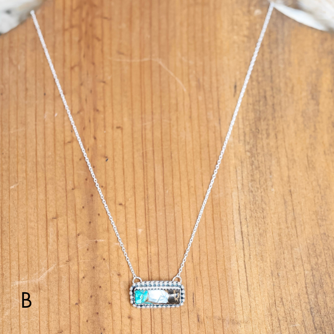 Navajo | Silver chain necklace with White Buffalo and Turquoise Mix Bar Pendant