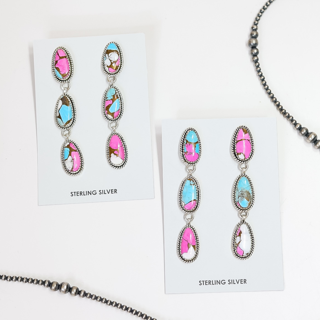HaDa Collection | Handmade Sterling Silver and Cotton Candy Stone Drop Statement Earrings