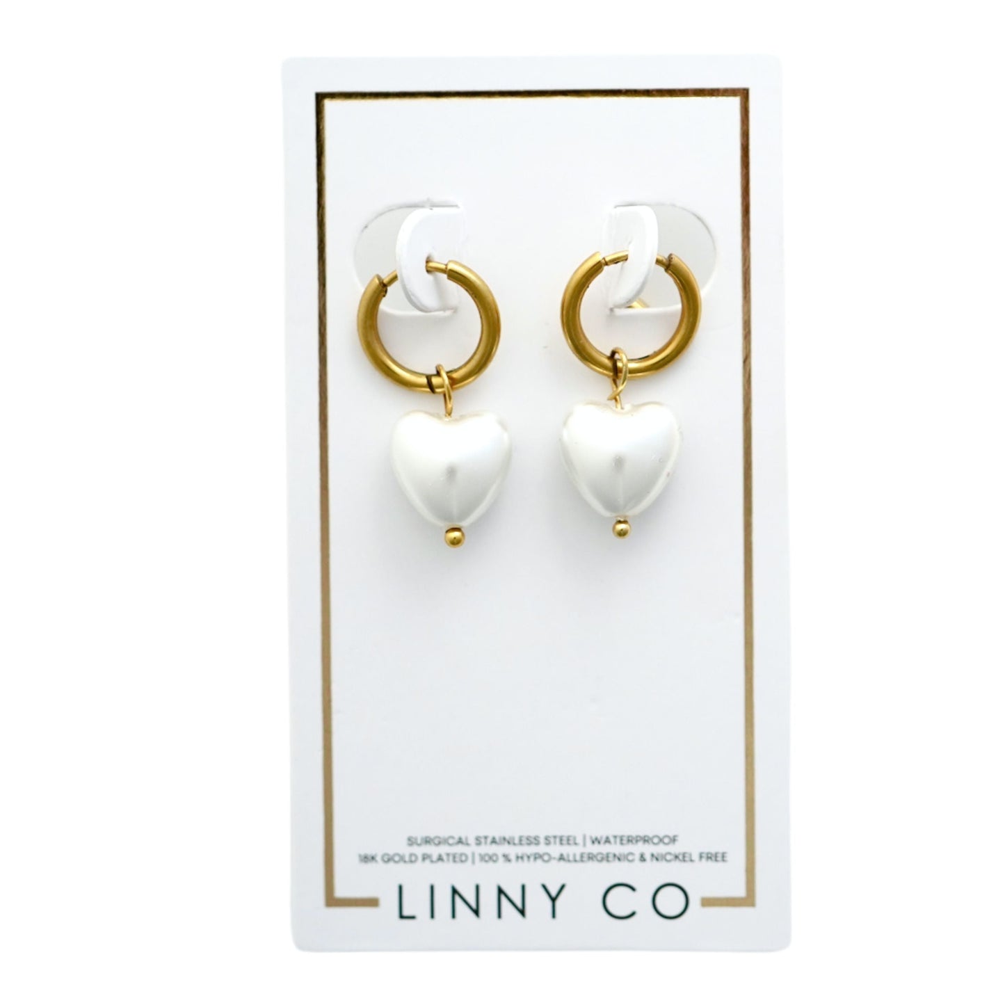 Linny Co | Willa Gold Tone Huggie Hoops with Dangling Heart Pearls