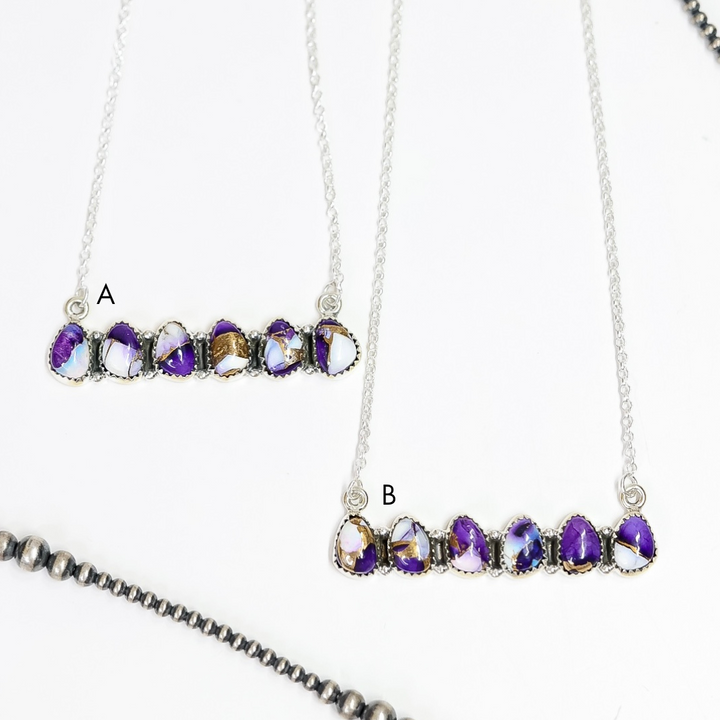 Hada Collection | Handmade Sterling Silver Stone Cluster Bar Necklace in Violet Rose Remix Stones