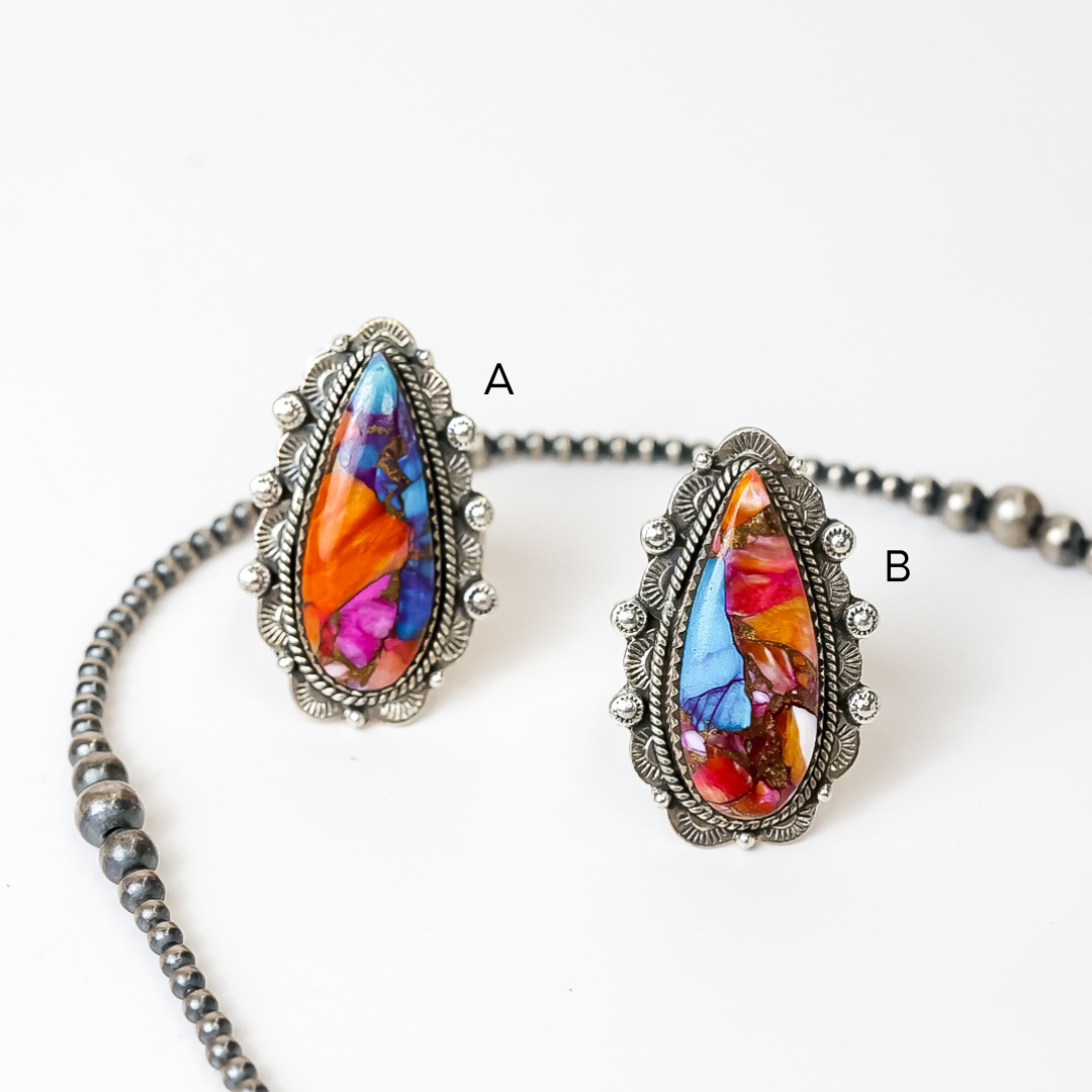 HaDa Collection | Handmade Adjustable Sterling Silver & Pink Dahlia, Spiny & Turquoise Remix Stone