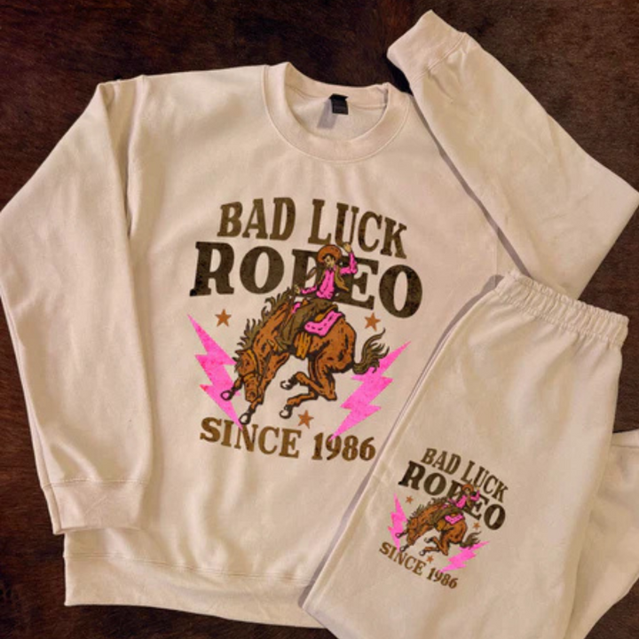 Online Exclusive | Bad Luck Rodeo Bucking Horse Graphic Sweatshirt in Beige Sand