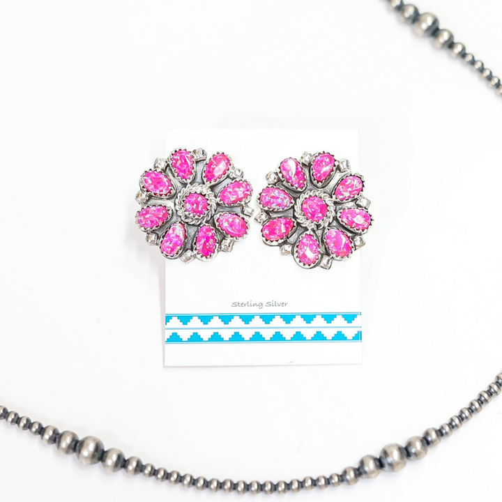 Navajo | Native American Handcrafted Pink Opal Flower Stud Earrings