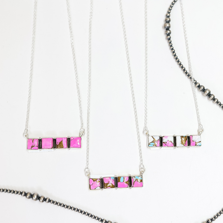 Hada Collection | Handmade Sterling Silver Cotton Candy Stone Cluster Bar Necklace