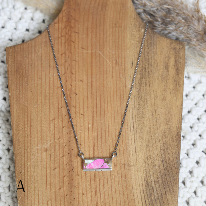 Steve Francisco | Navajo Handmade Sterling Silver Chain Necklace with Cotton Candy Turquoise Mix Pendant