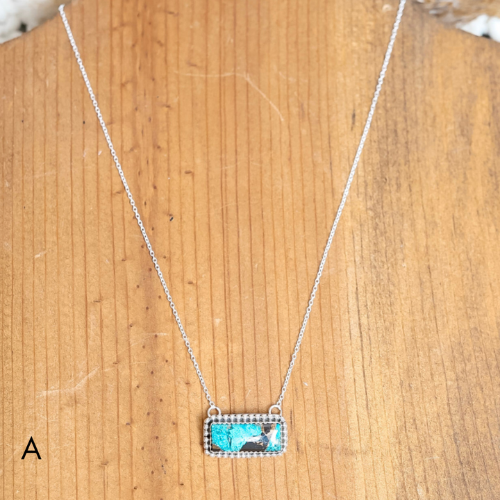 Hada Collection | Silver Chain Necklace with Large White Buffalo and Turquoise Mix Bar Pendant