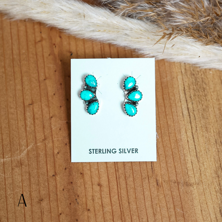 Navajo | Triple Teardrop Sterling Silver Stud Turquoise Earring
