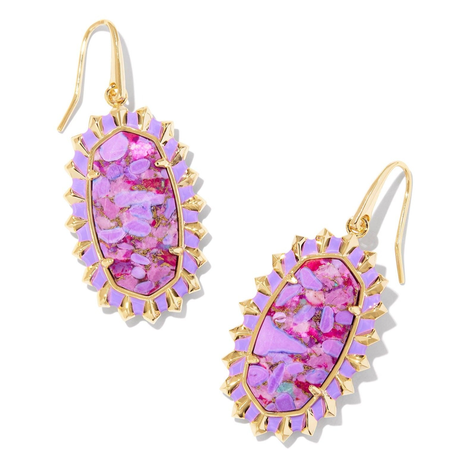 Kendra Scott | Dani Gold Color Burst Frame Drop Earrings in Bronze Veined Violet Magnesite