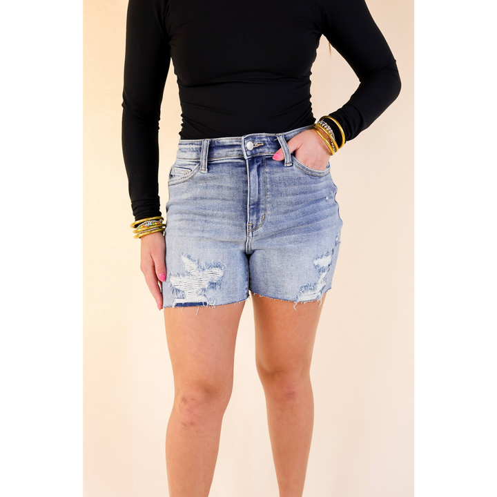 Judy Blue | Rough Around the Edges Denim Shorts in Stone Wash