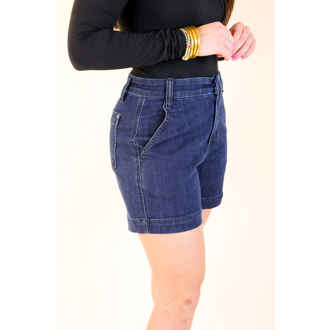 Judy Blue | Denim Prestige Trouser Shorts in Dark Wash