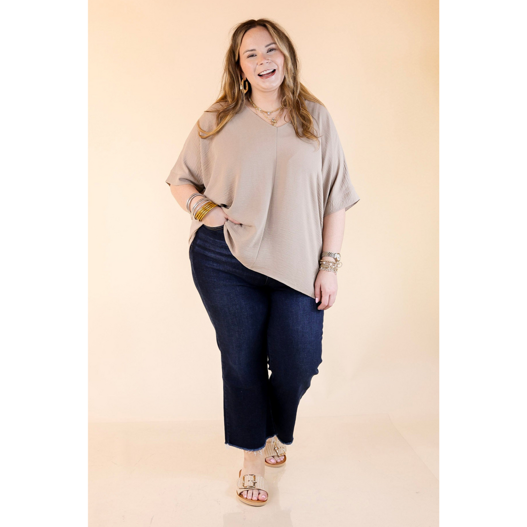 Classically Chic Short Sleeve V Neck Top in Mocha