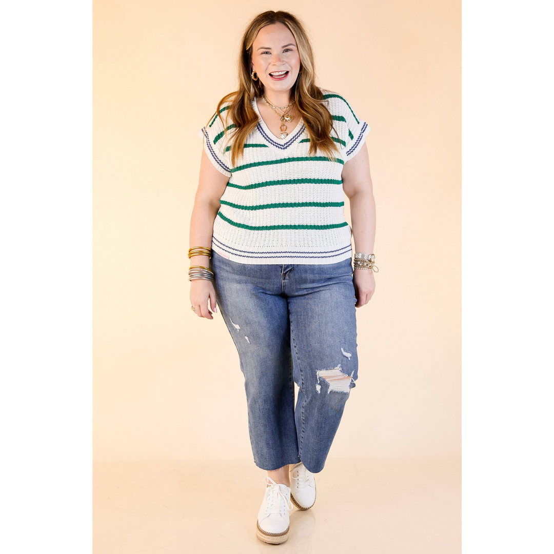 Simply Southern | Go with the Flow Striped Short Sleeve Sweater Top in Green