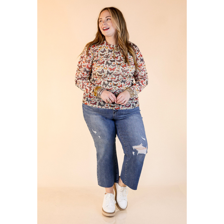 In Full Flutter Butterfly Mesh Top in Cream
