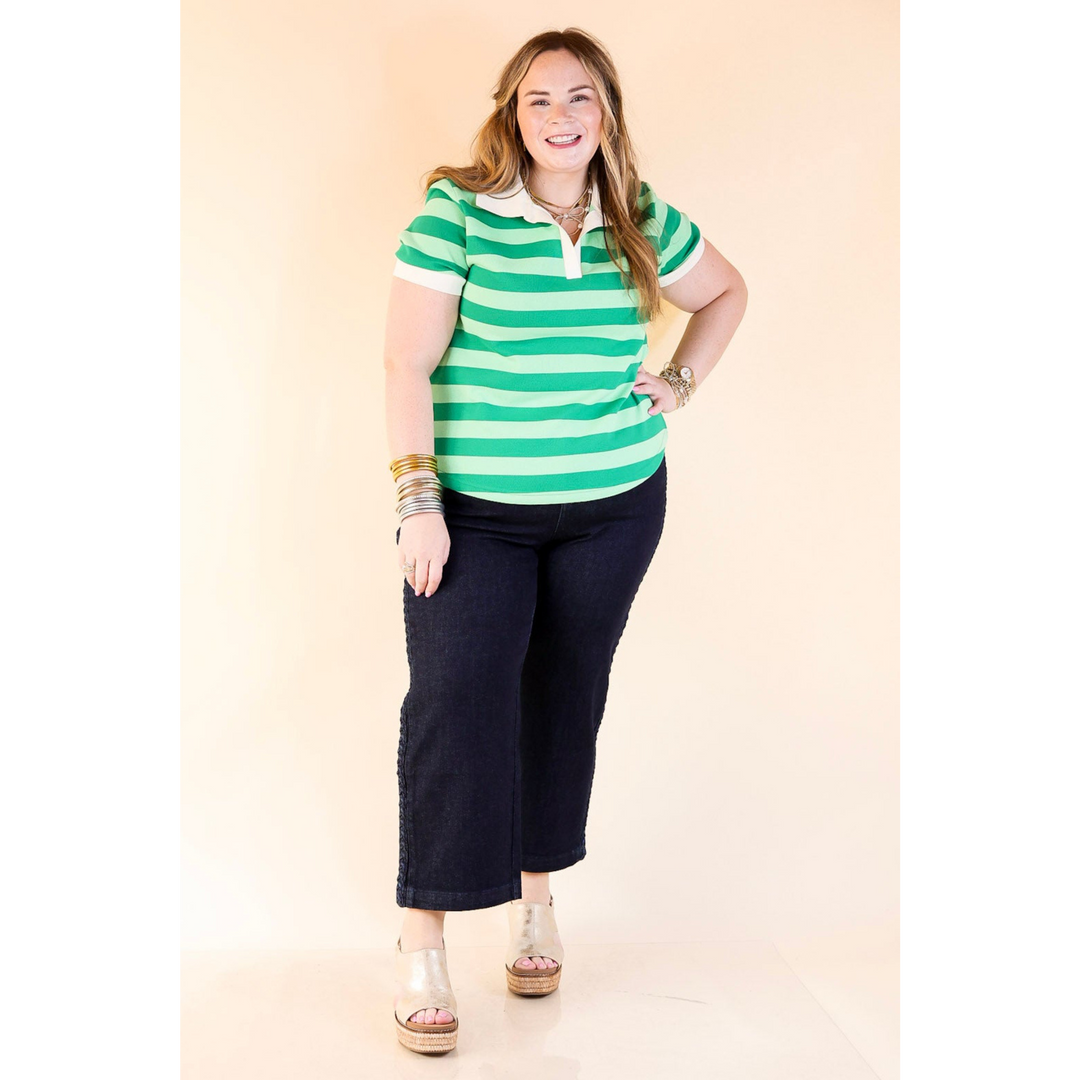 Statement in Stripes Short Sleeve Collared Shirt with Stripes in Green