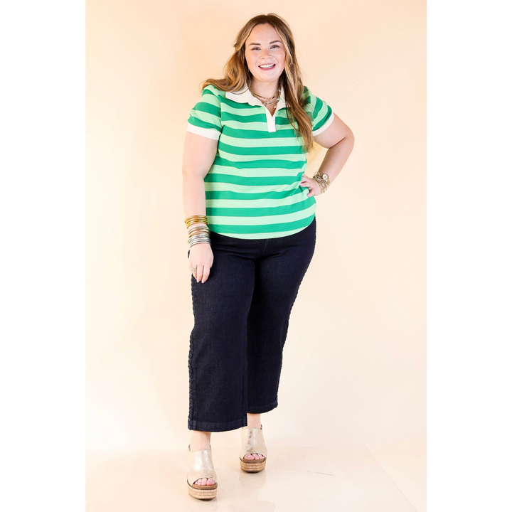 Statement in Stripes Short Sleeve Collared Shirt with Stripes in Green