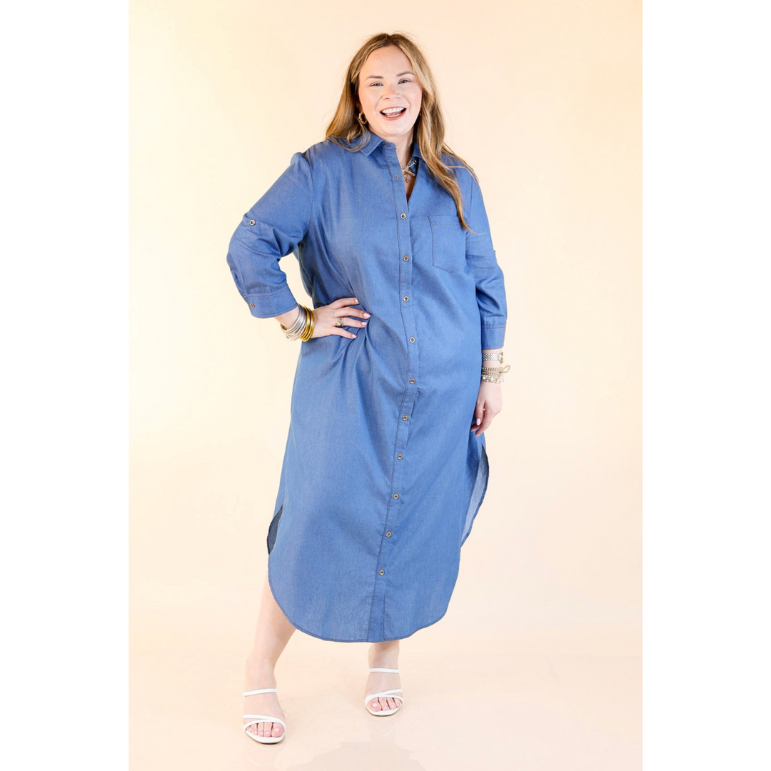 Southern Chic Button Up Denim Midi Dress