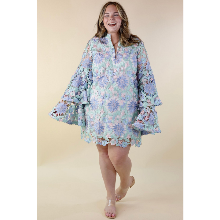 BuddyLove | Gayle Long Sleeve Mini Dress in Bellflower (Blue, Mint Green and Pink)