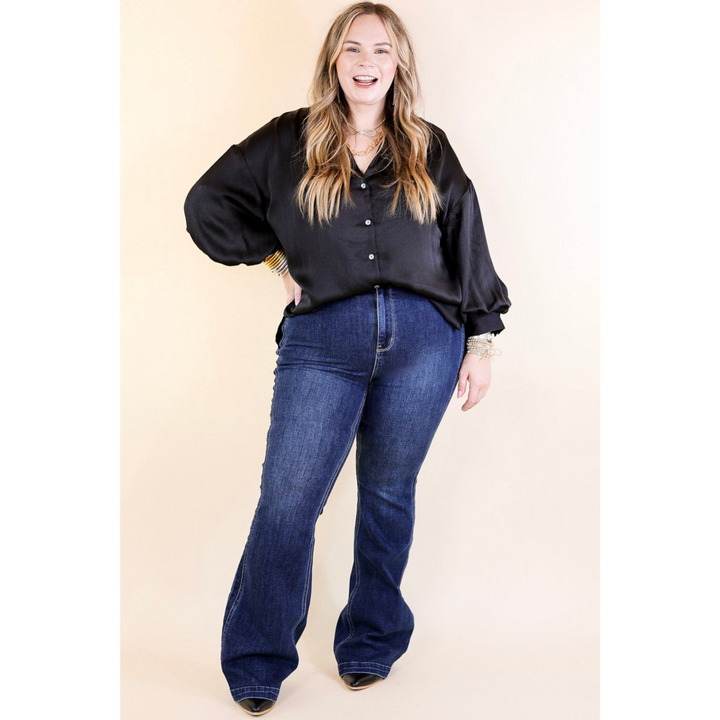 Judy Blue | Perfect Angles Flare Jean with an Angled Side Seam in Dark Wash