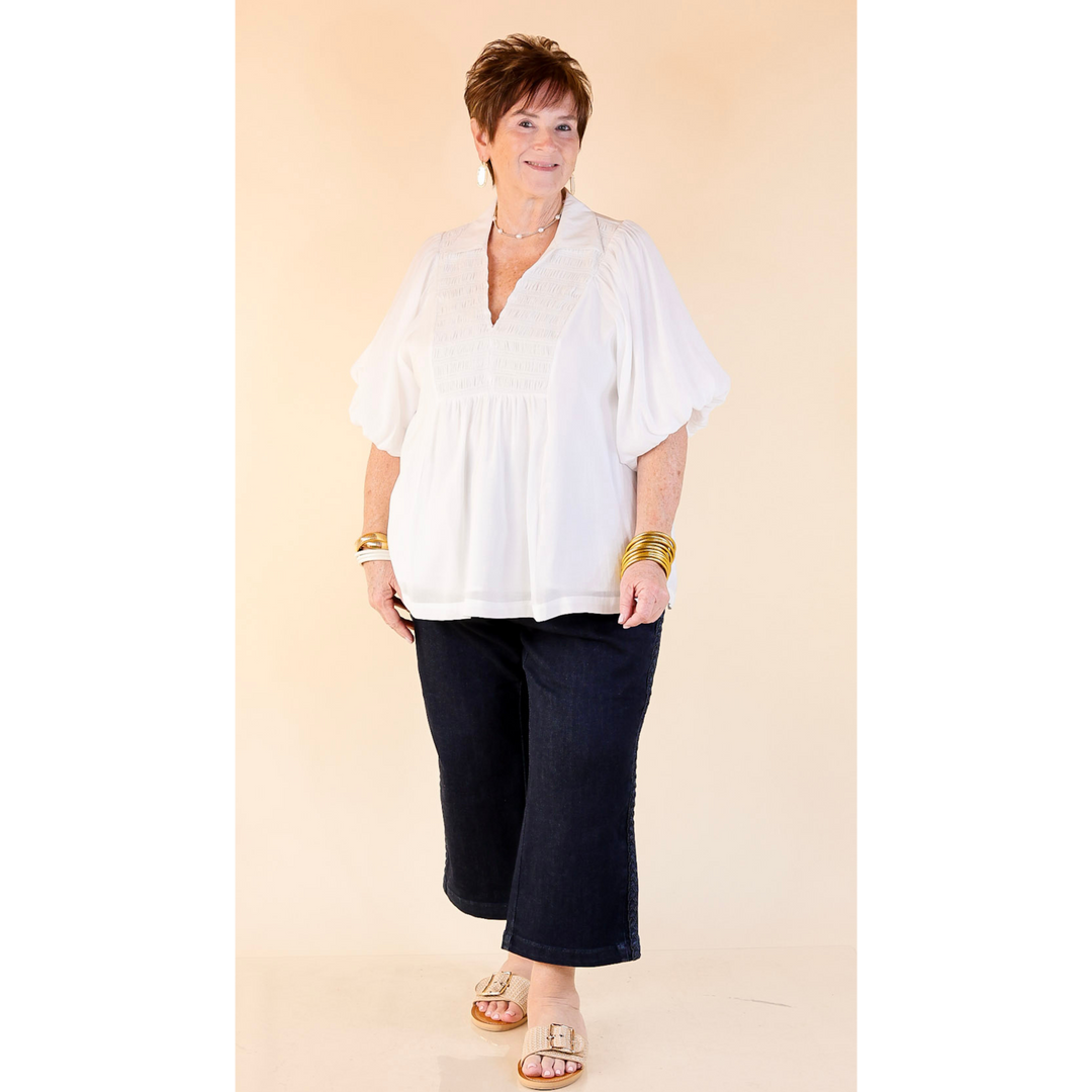 Judy Blue | Everyday Elegance Wide Leg Cropped Jean with Side Seam Braid in Dark Rinse Wash