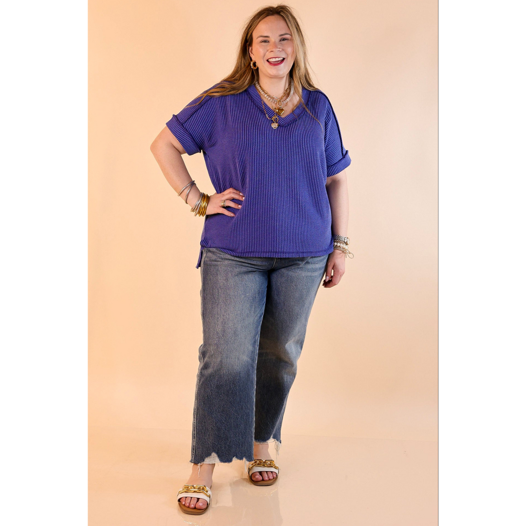 Daily Perfection Short Sleeve V Neck Top in Classic Blue