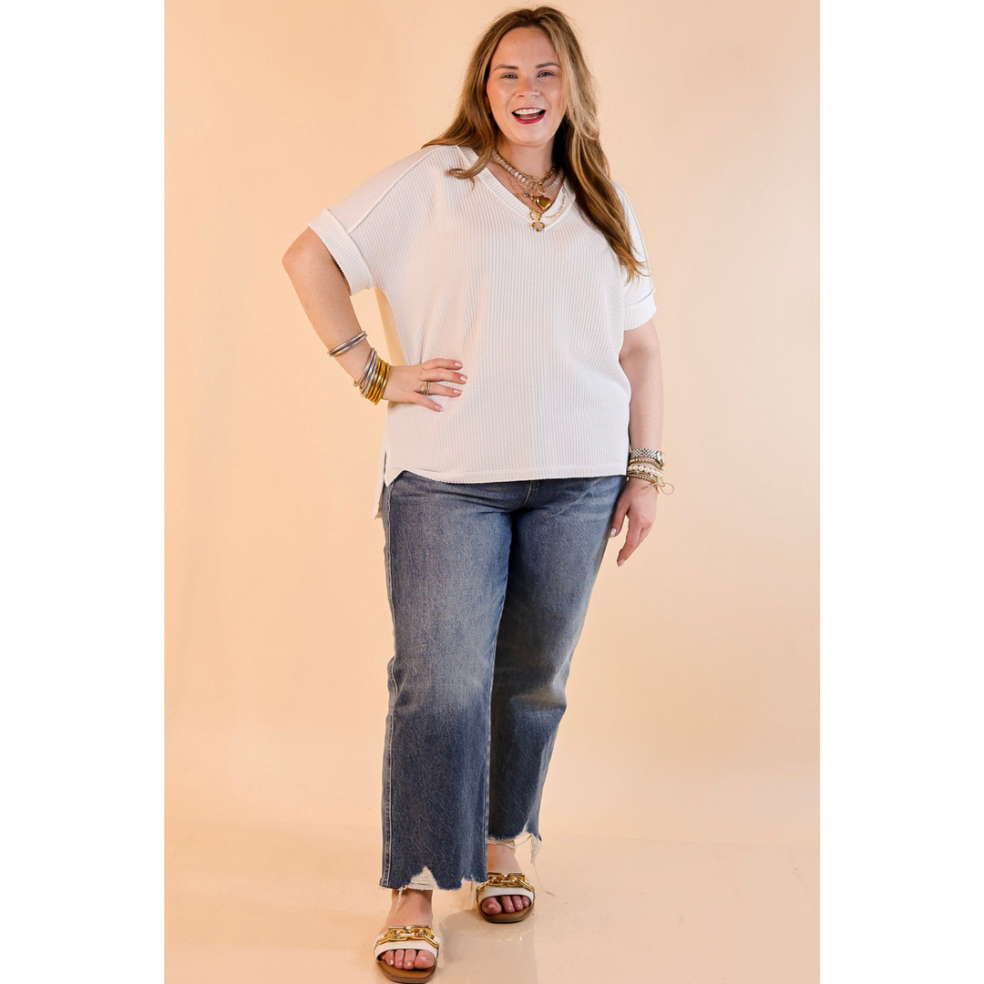 Daily Perfection Short Sleeve V Neck Top in Off White