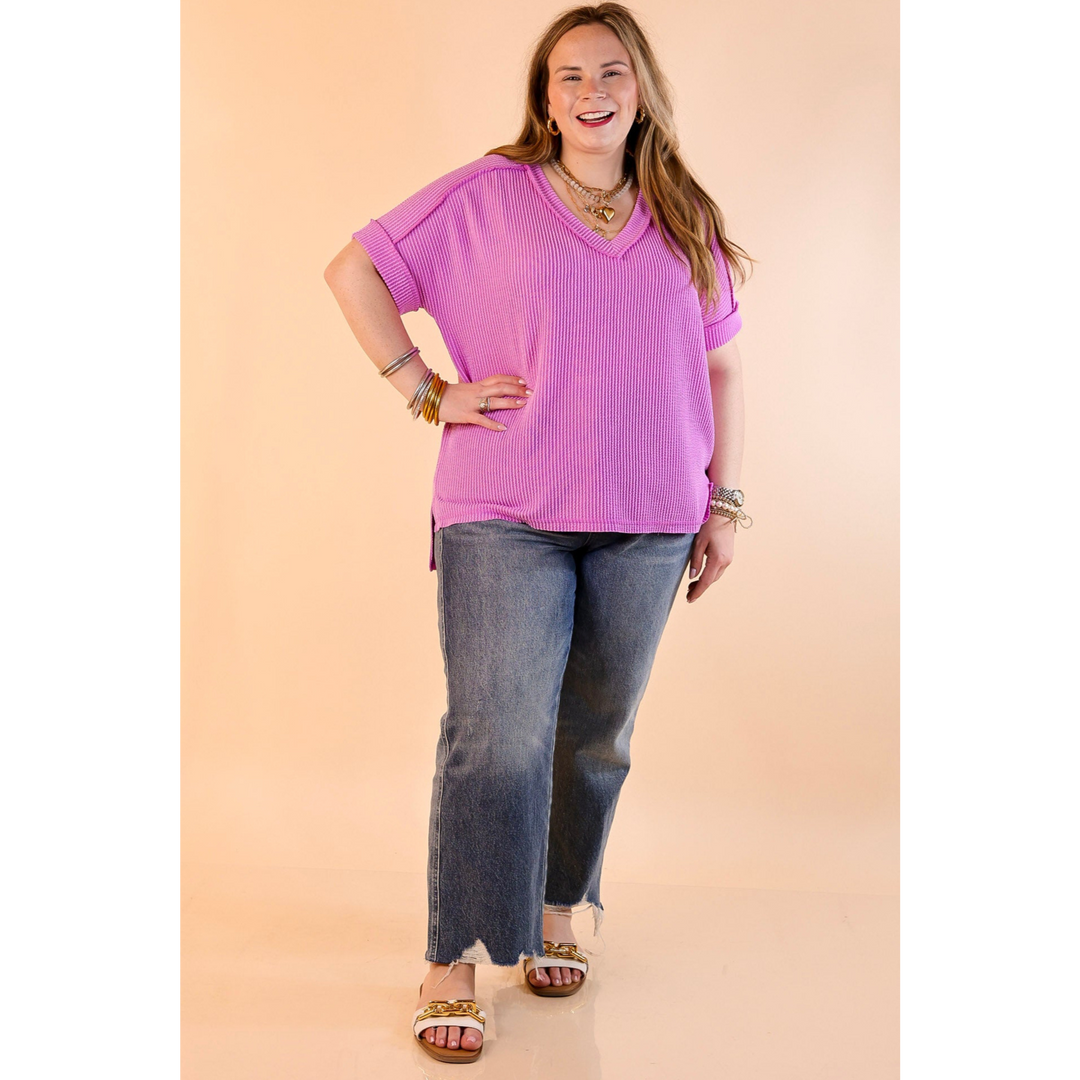 Daily Perfection Short Sleeve V Neck Top in Light Violet Purple