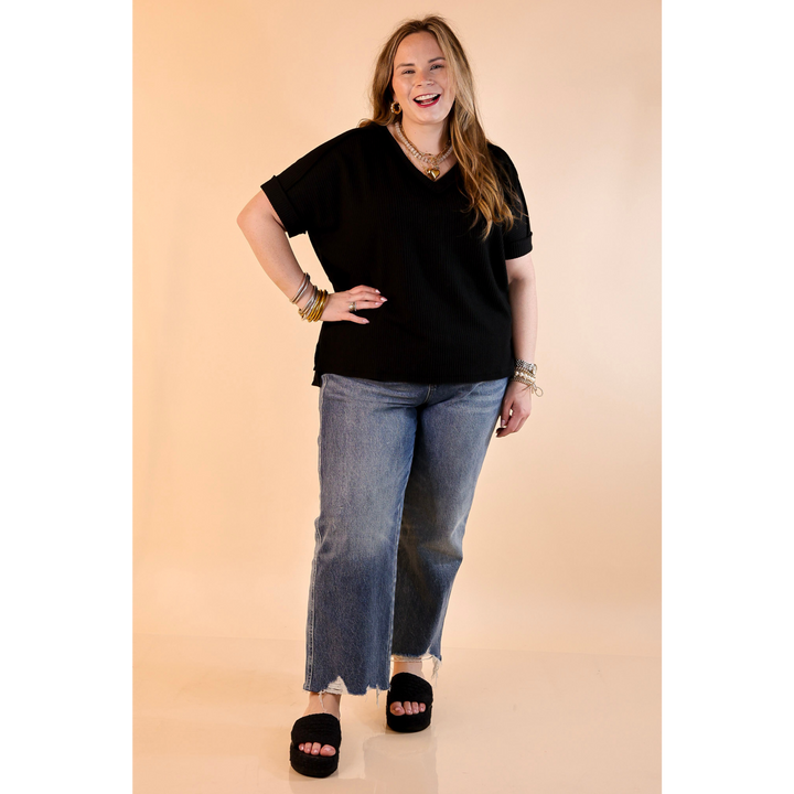 Daily Perfection Short Sleeve V Neck Top in Black