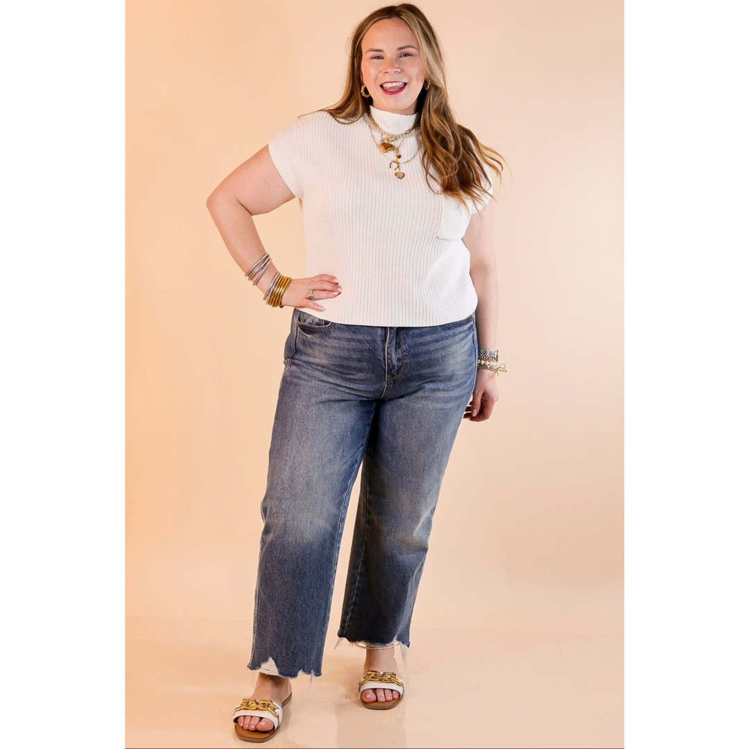 Repeat Worthy Cap Sleeve Cropped Sweater with Front Pocket in Ivory