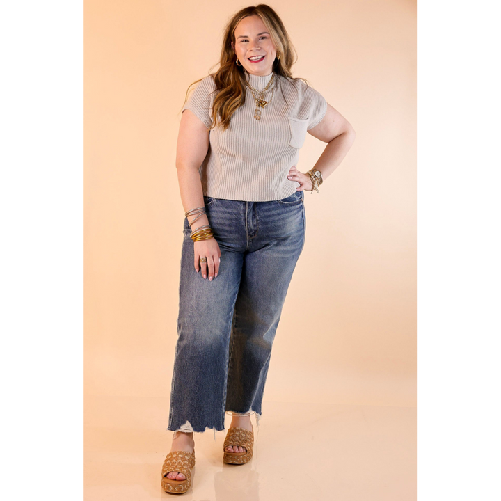 Repeat Worthy Cap Sleeve Cropped Sweater with Front Pocket in Bone Cream