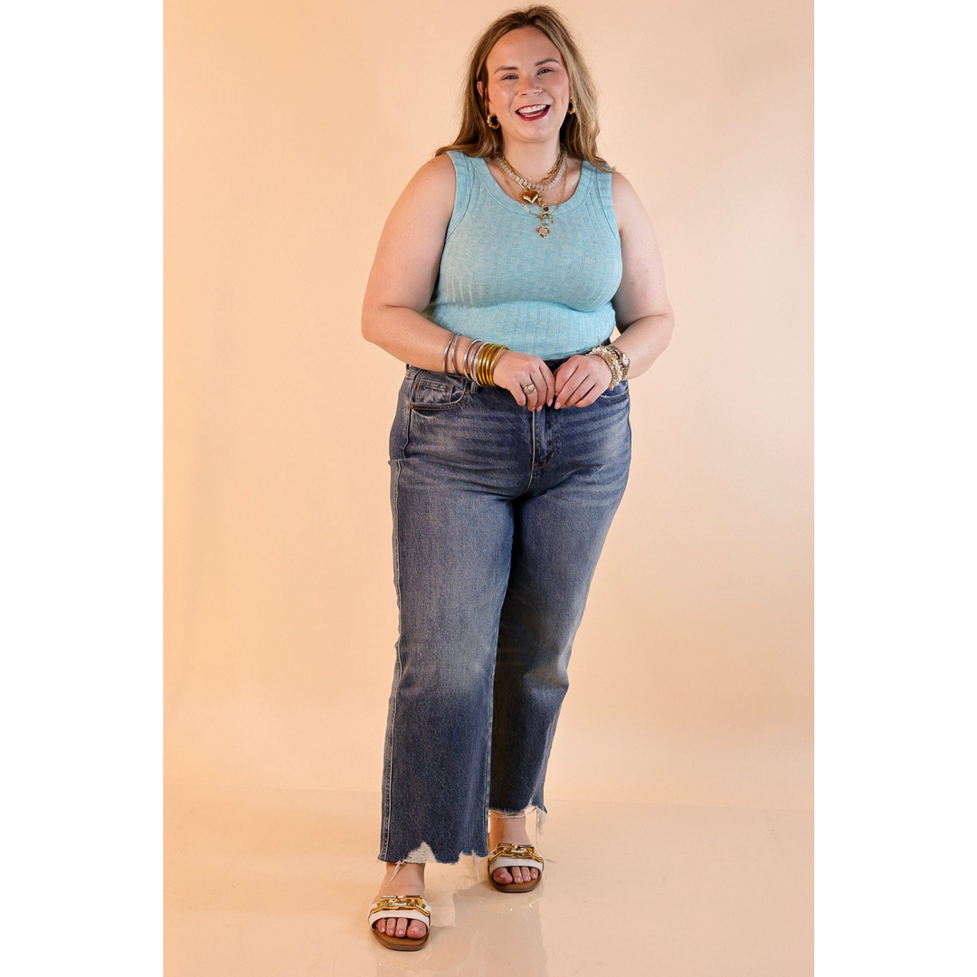 Summer Essential Cropped Sleeveless Top in Light Teal Blue