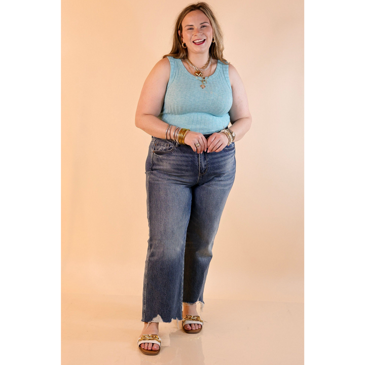 Summer Essential Cropped Sleeveless Top in Light Teal Blue