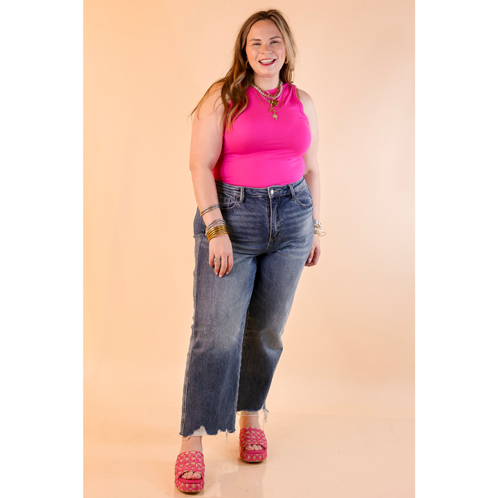 Sunshine State of Mind Tank Top Bodysuit in Neon Pink