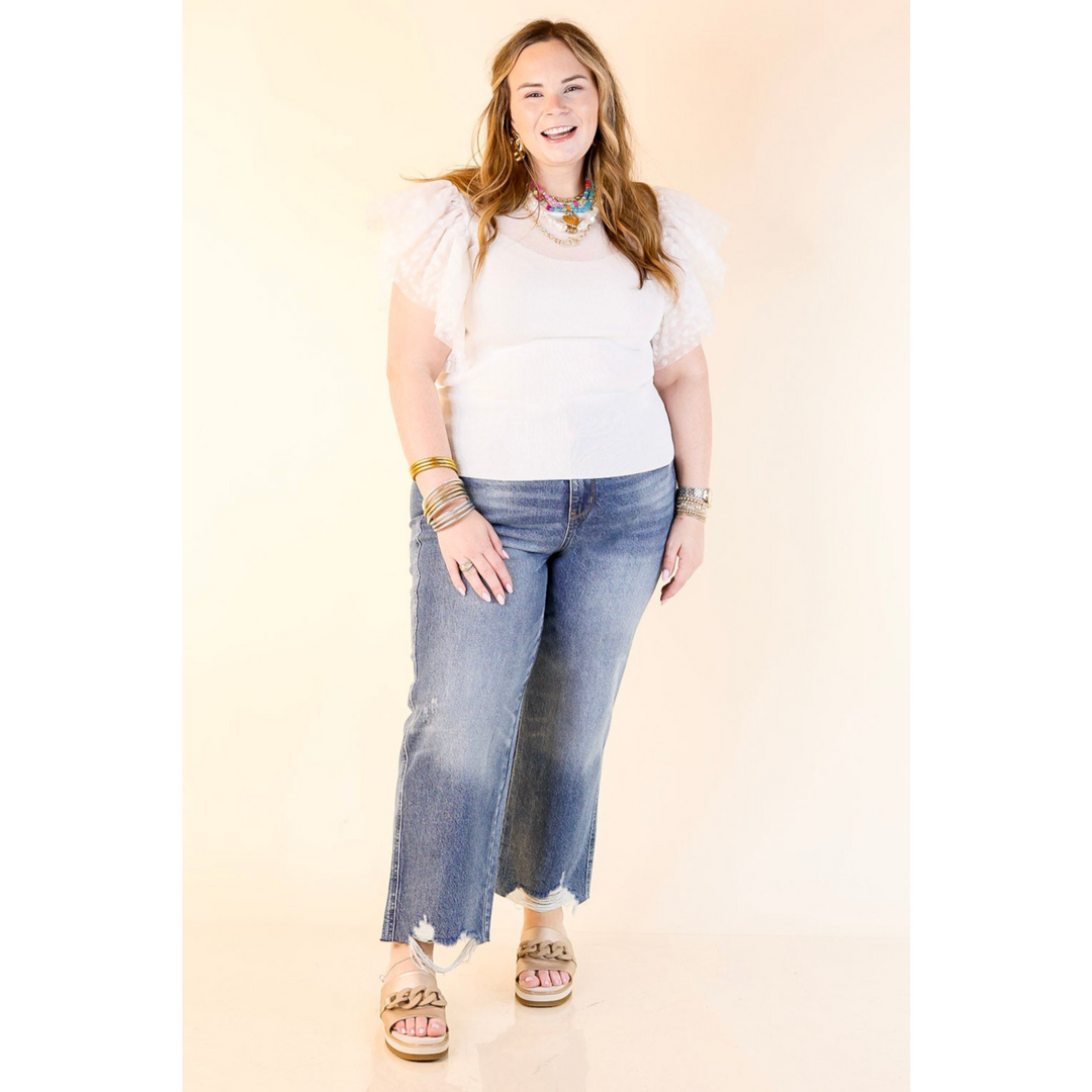 Easy to Love Top with Ruffle Cap Sleeves in White